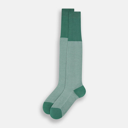 Ivory/green Houndstooth Long Socks
