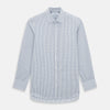 View 1 of product The Turnbull & Asser Blue Multi Tattersall Check Mayfair Shirt is a long-sleeved, button-down shirt featuring a small blue and white check pattern, pointed collar, and cuffs, shown laid flat on a white background.