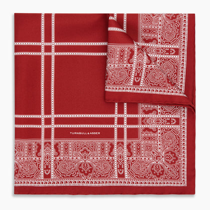 Red Paisley Bandana Patterned Silk Pocket Square Image 4