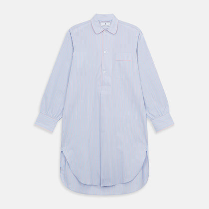 Blue and Pink Stripe Poplin Cotton Nightshirt