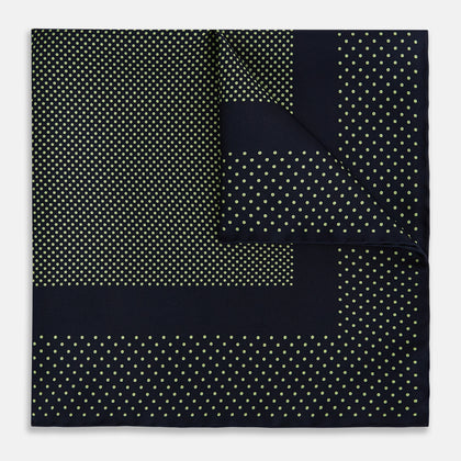 Navy and Melon Green Dot Silk Pocket Square