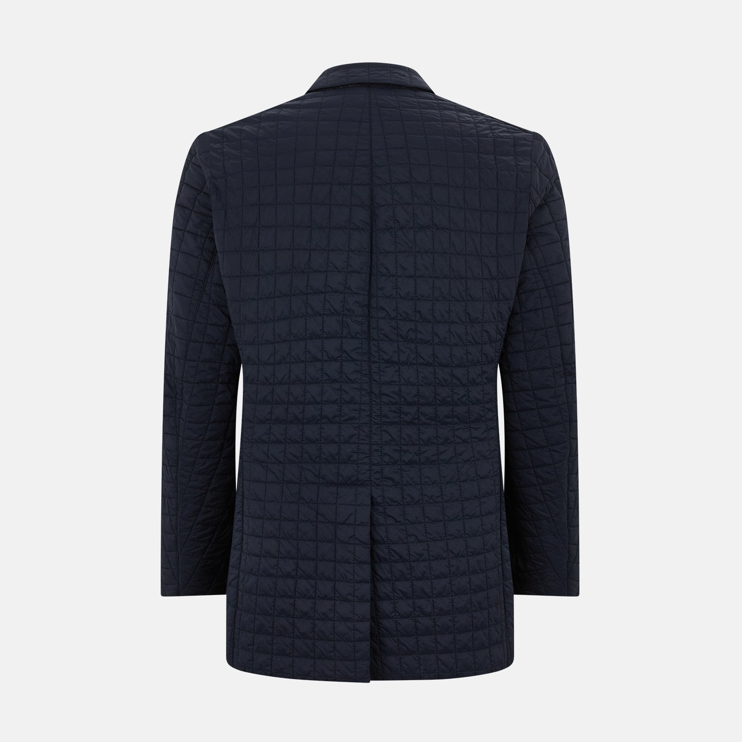Image 3 of product The Fulham Navy Single-Breasted Quilted Blazer by Turnbull & Asser features a notched lapel, three black buttons, a chest pocket, and two front flap pockets. Shown on a plain white background—ideal for the modern gentleman.