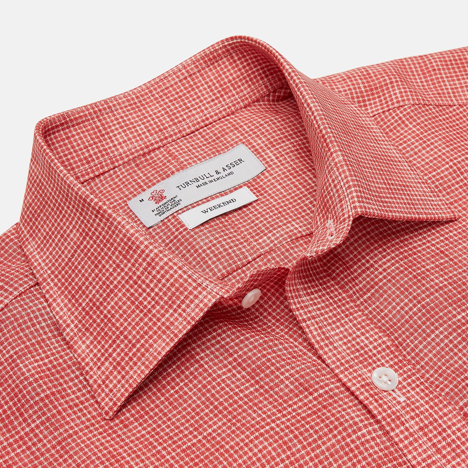 Weekend Fit Red Check Linen Shirt with Derby Collar and 1-Button Cuffs ...