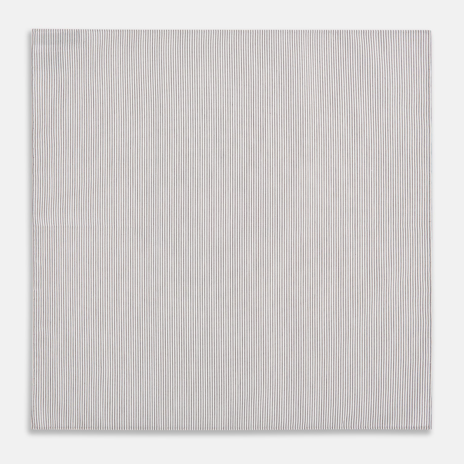 Image 3 of product A neatly folded Turnbull & Asser Brown Double Hairline Stripe Hand-Rolled Handkerchief features thin, vertical brown stripes and delicate hand-rolled edges, displayed on a plain background.