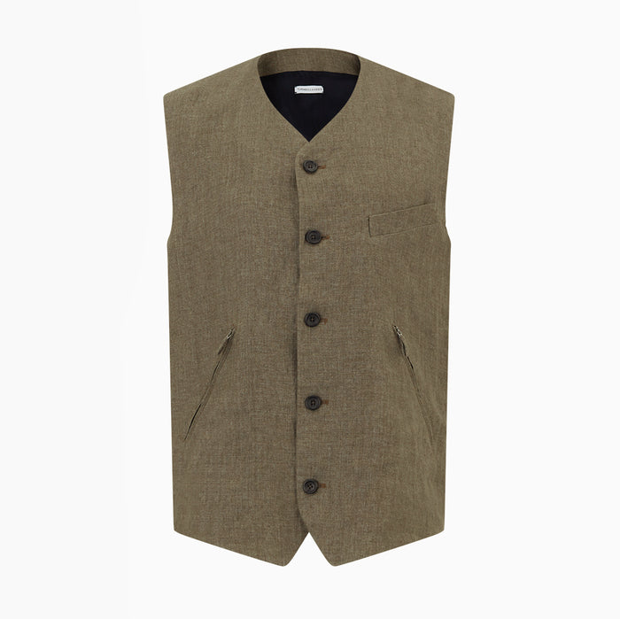 Olive Linen Twill Waistcoat Image 4