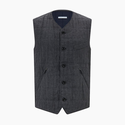 Ash Quilted Linen Herringbone Waistcoat Image 5