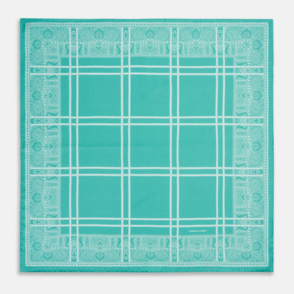 Turquoise Paisley Bandana Patterned Silk Pocket Square Image 8