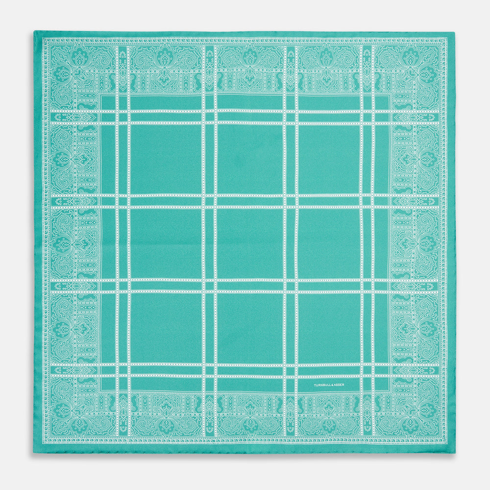 Turquoise Paisley Bandana Patterned Silk Pocket Square