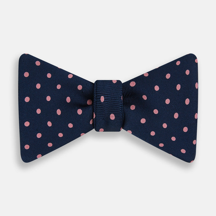 Navy and Pink Spot Silk Bow Tie