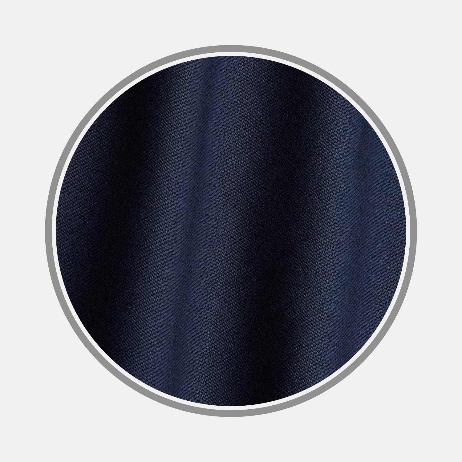 View 1 of product Close-up of BESPOKE FABRIC 1192 06 by Turnbull & Asser—dark navy with a subtle diagonal weave—shown in a circular frame with gray outline, ideal for custom shirts or monogram designs on a light gray background.