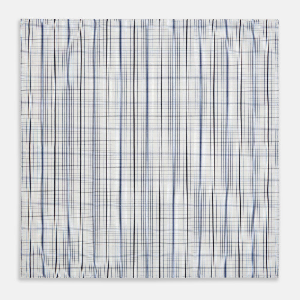 Blue and Navy Multi Check Hand-Rolled Handkerchief