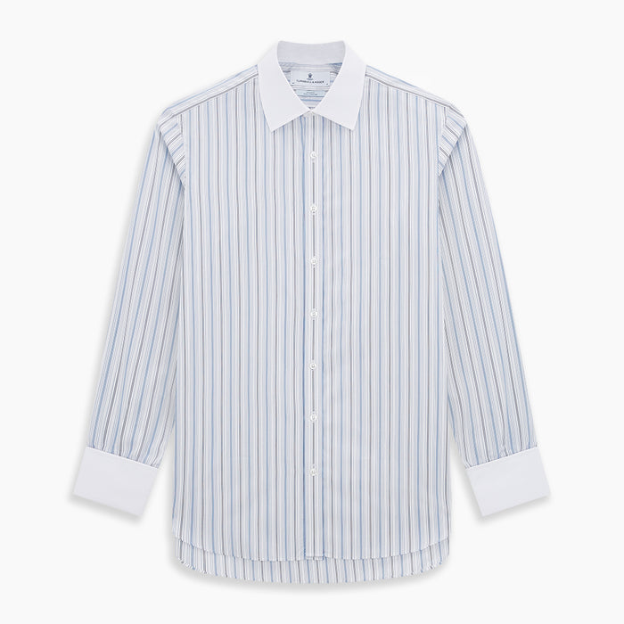 Navy and Blue Multi Stripe Shirt with Contrast Collar and Double Cuffs Image 6