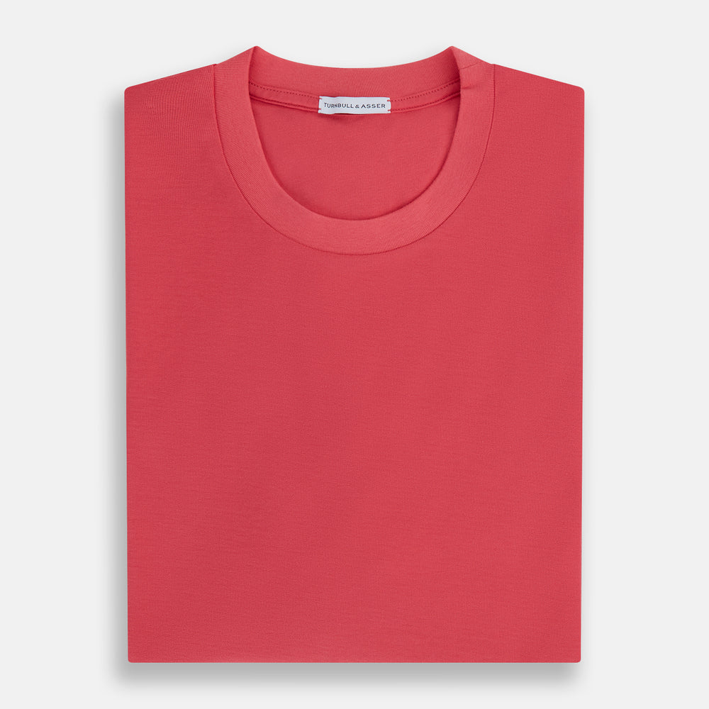 The Turnbull & Asser Honeysuckle Short-Sleeve T-shirt is shown on a white background. This high-quality red tee features a plain design with short sleeves and a crew neckline, offering versatile, logo-free style.