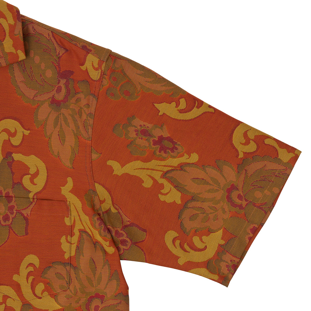 Orange & Ochre Tapestry Weave Cotton Holiday Fit Shirt