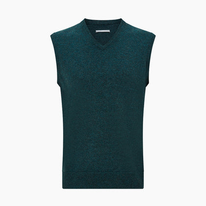 Forest Green Melange V-neck Cashmere Vest Image 3