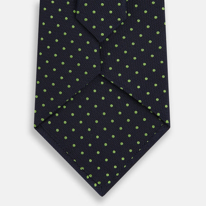 Green and Navy Micro Dot Silk Tie Image 2