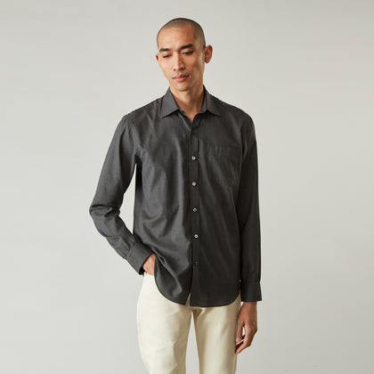 Black Check Weekend Fit Flannel Shirt with Derby Collar and 1-Button Cuffs Image 5