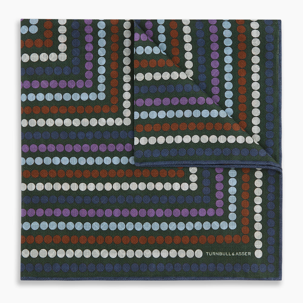 Image 7 of product Forest Green Dots and Floral Tile Double-Sided Silk Pocket Square