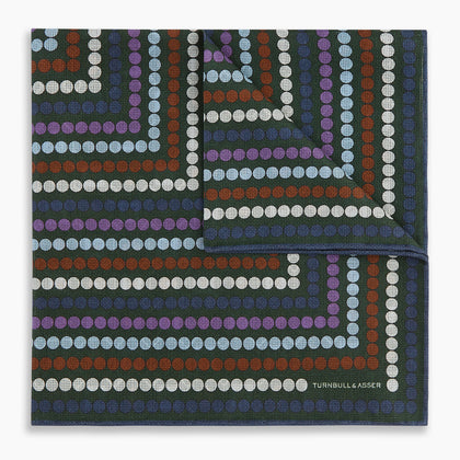 Forest Green Dots and Floral Tile Double-Sided Silk Pocket Square Image 6