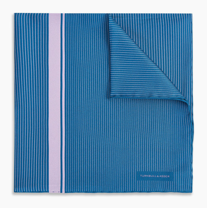 Blue and Lilac Stripe Silk Pocket Square Image 4