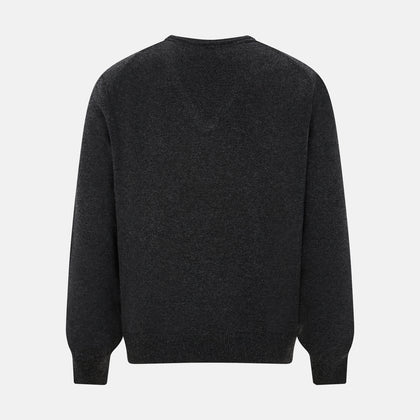 Charcoal Grey Melange V-Neck Cashmere Jumper Image 2