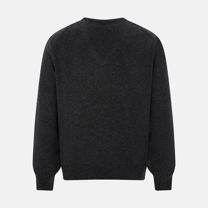 Charcoal Grey Melange V-Neck Cashmere Jumper Image 2