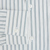 View 4 of product The Green Double Stripe Quarzo Nightshirt by Turnbull & Asser is a relaxed-fit, long-sleeve, knee-length Italian cotton shirt dress with a collar, partial button-down front, chest pocket, and buttoned cuffs in green and white stripes.