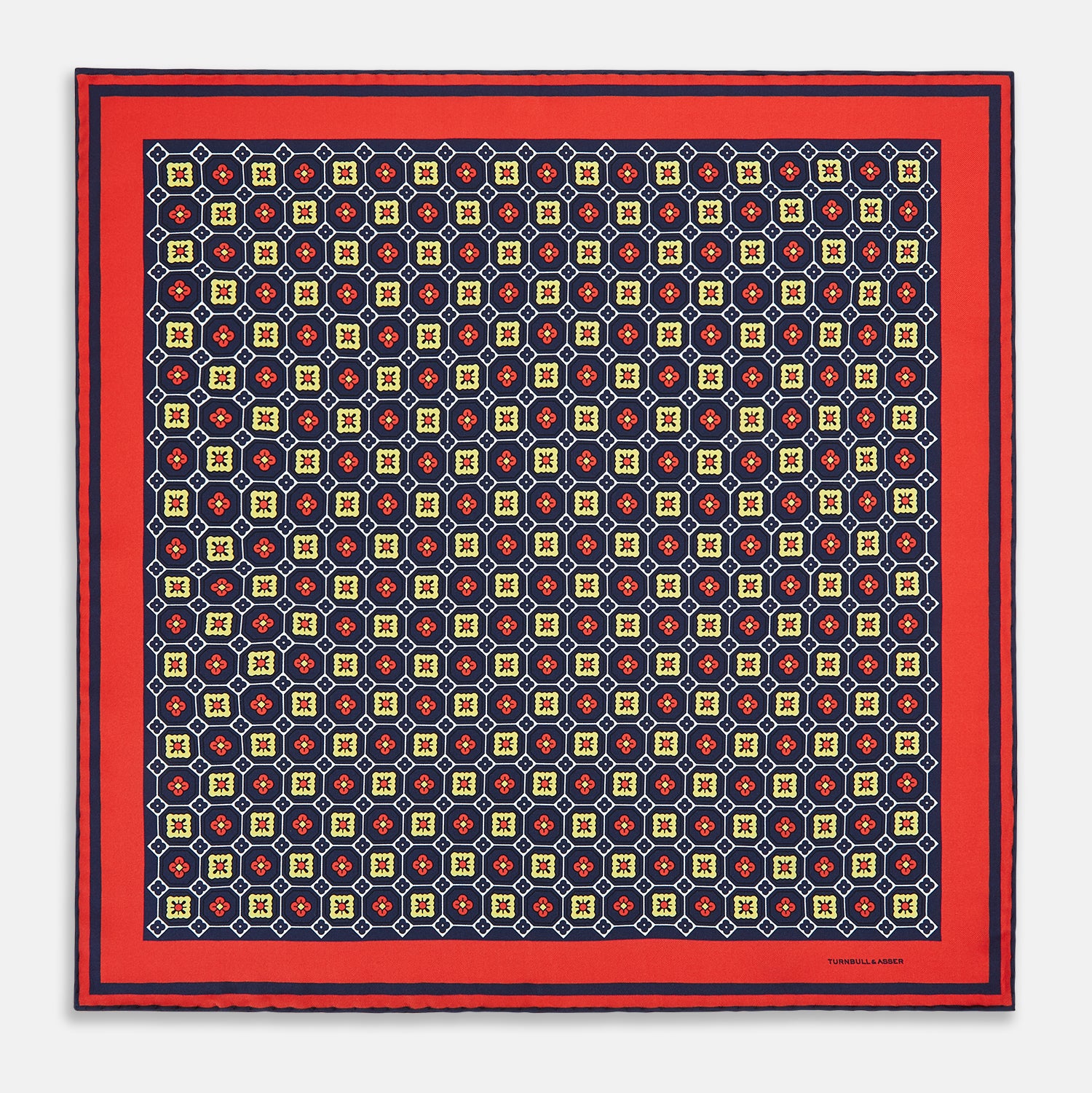 Image 9 of product Dark Navy Floral Tile Silk Pocket Square