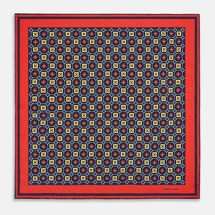 Dark Navy Floral Tile Silk Pocket Square Image 8