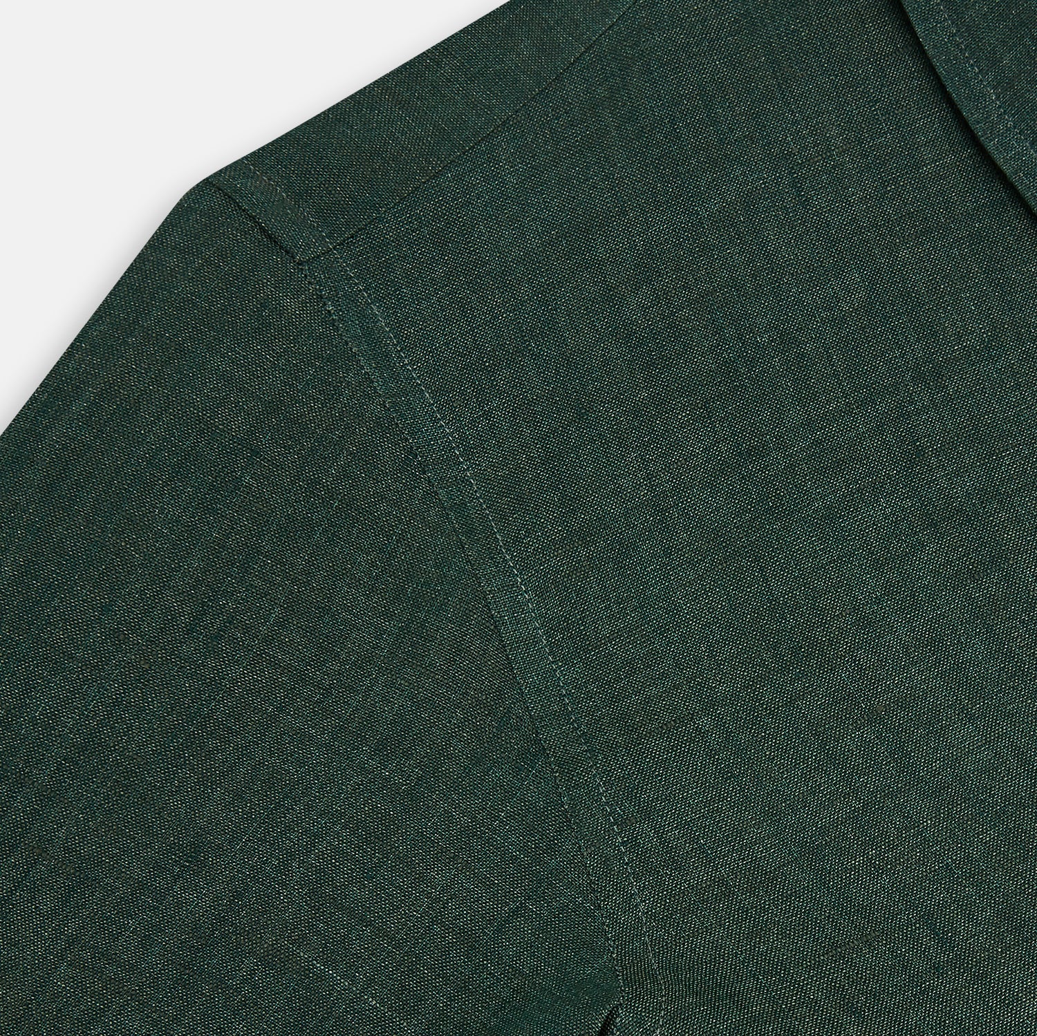 View 6 of product The Forest Green Linen Westminster Shirt by Turnbull & Asser features long sleeves, a Turnbull collar, and a button-up design, shown laid flat on a white background.