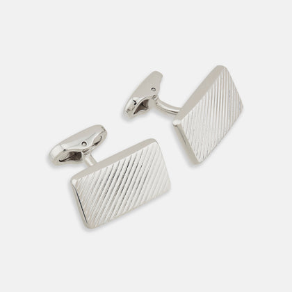 Silver Diagonal Striped Rectangular Cufflinks