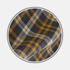 View 1 of product Close-up of BESPOKE FABRIC 1158 35 by Turnbull & Asser, showcasing a black, yellow, and white plaid pattern in a circular frame on light gray—perfect for crafting custom shirts or adding classic monogram flair.