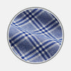 View 1 of product Close-up of BESPOKE FABRIC 1173 06 by Turnbull & Asser—blue and white plaid with diagonal lines and small squares, viewed through a circular frame. Perfect for custom shirt designs that highlight its soft, gently wrinkled texture.
