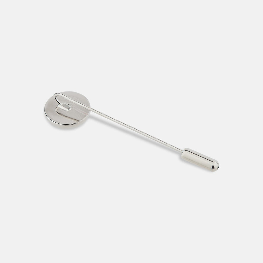 The Turnbull & Asser Navy Gemstone Lapel Pin is a sterling silver accessory with a circular navy gemstone head, shown on a plain white background.