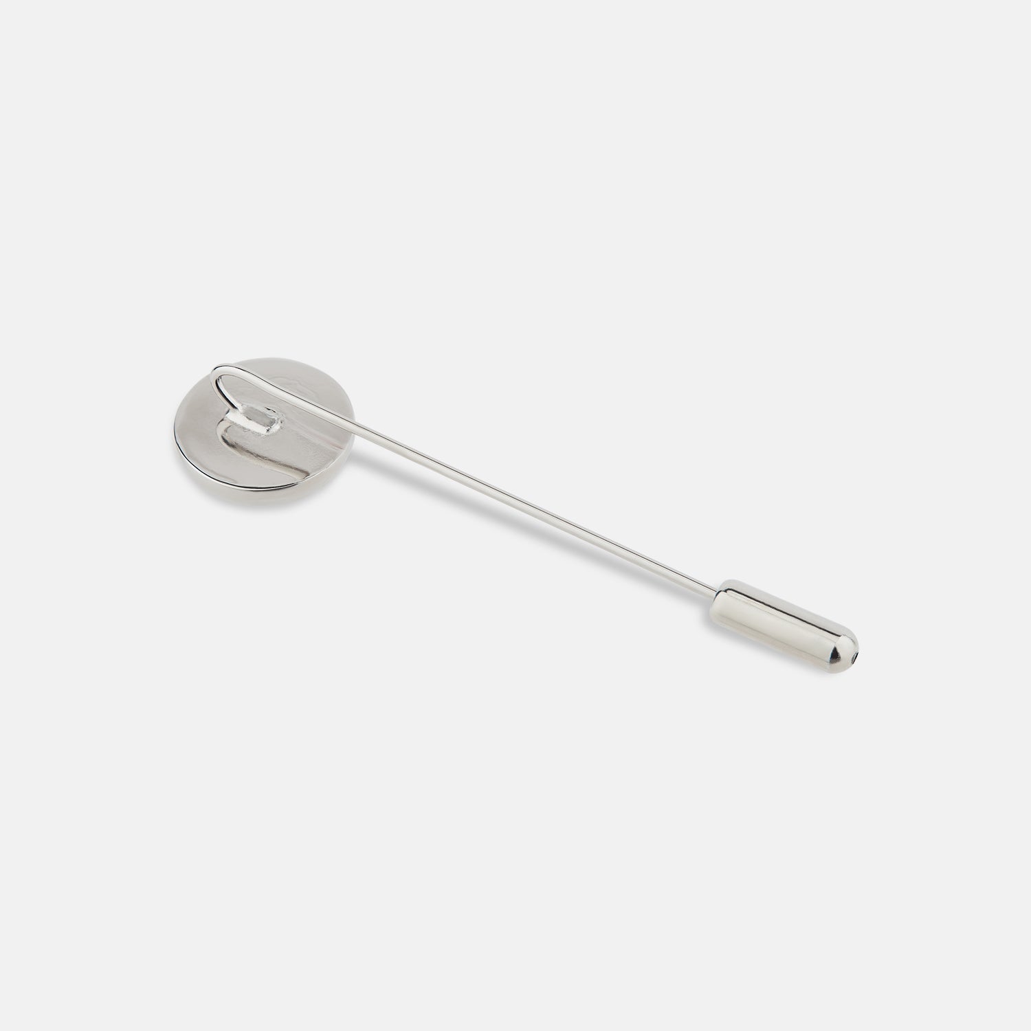 View 3 of product The Turnbull & Asser Navy Gemstone Lapel Pin is a sterling silver accessory with a circular navy gemstone head, shown on a plain white background.