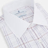 View 13 of product The Turnbull & Asser Purple Multi Plaid Check Shirt features a spread collar, double cuffs, and a fitted silhouette. Its bold plaid pattern and contrast collar add a modern touch to classic British style. Displayed on a plain white background.