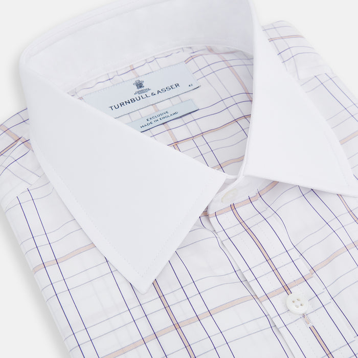 Purple Multi Plaid Check Shirt with Contrast Collar and Double Cuffs Image 1