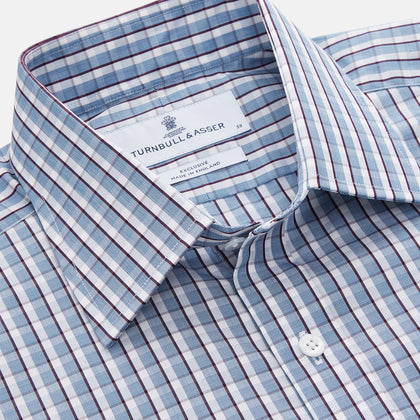 Blue and White Check Cotton Regular Fit Mayfair Shirt Image 3