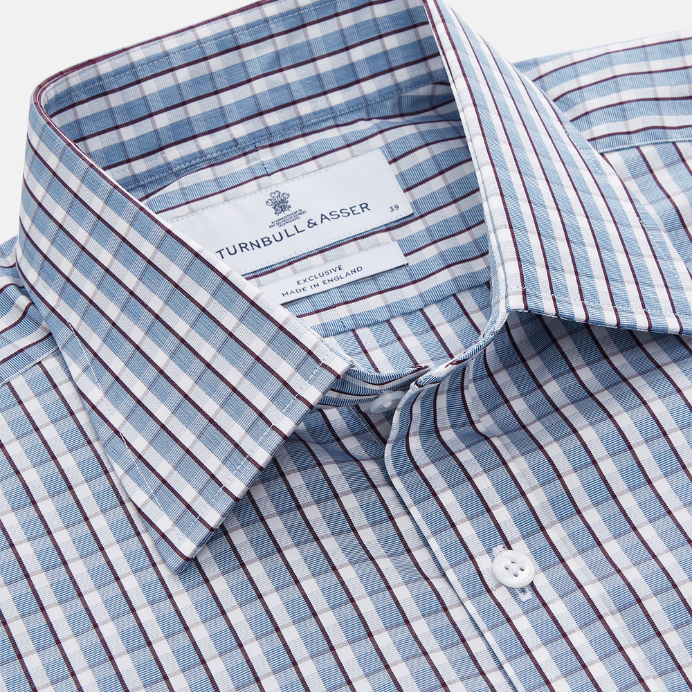 Blue and White Check Cotton Regular Fit Mayfair Shirt