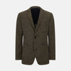 View 1 of product The Turnbull & Asser Pine Cone Linen Blend Cambridge blazer features a textured brown finish, notched lapel, two buttons, patch and chest pockets—showcasing classic British tailoring against a plain white background.
