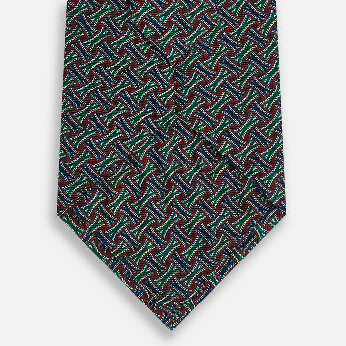 Forest Green and Red Weave Patterned Silk Tie Image 2
