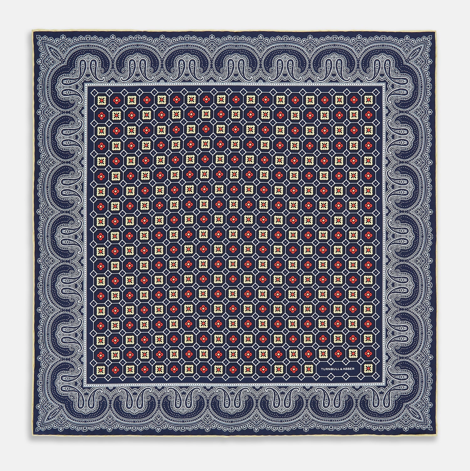 Image 9 of product Dark Navy Floral Tile and Paisley Silk Pocket Square