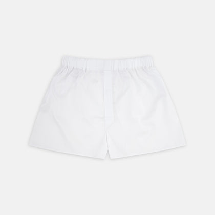 White Herringbone Sea Island Quality Cotton Boxer Shorts