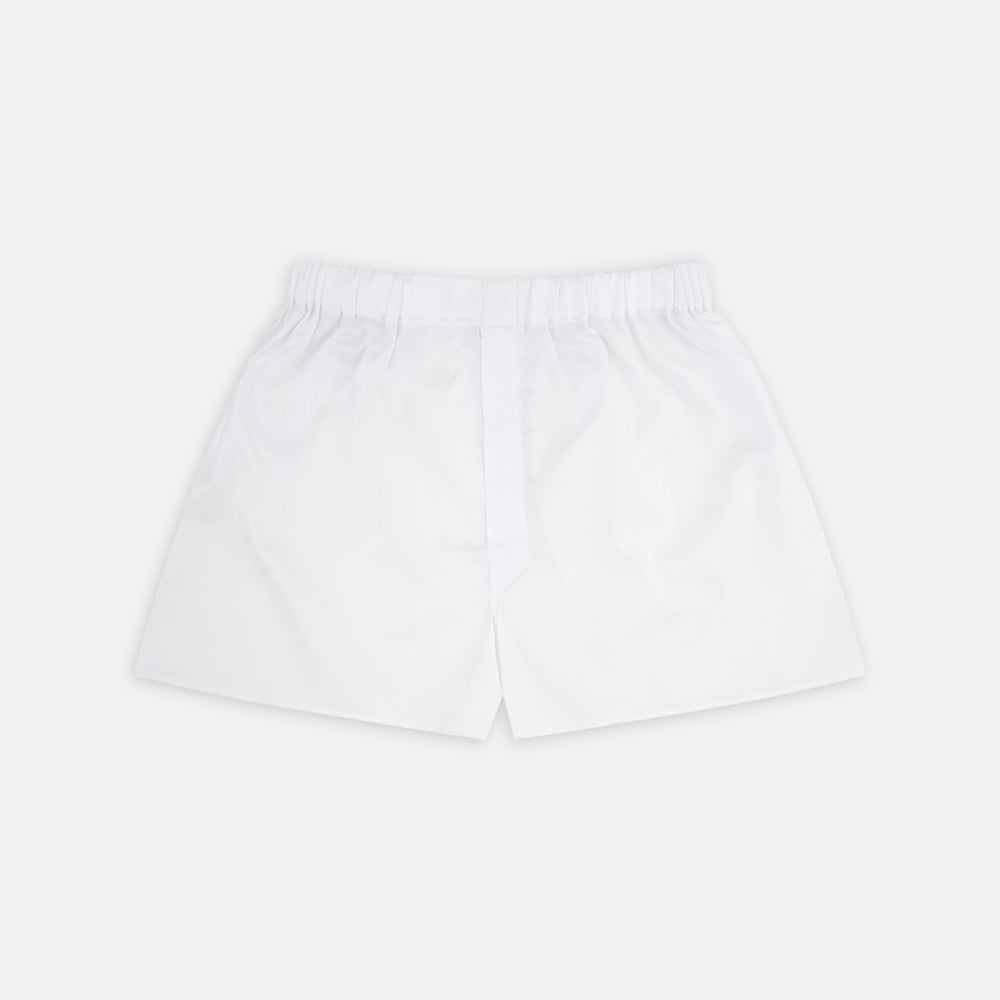 White Herringbone Sea Island Quality Cotton Boxer Shorts