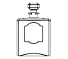 Black and white line drawing of a rectangular perfume bottle with a rounded stopper and a blank label in the center.