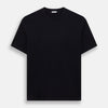 View 1 of product A navy short-sleeve pyjama shirt by Turnbull & Asser is laid flat on a white background, displaying the front view. Its soft fabric ensures comfort with no visible logos, designs, or patterns on the shirt.