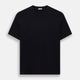A navy short-sleeve pyjama shirt by Turnbull & Asser is laid flat on a white background, displaying the front view. Its soft fabric ensures comfort with no visible logos, designs, or patterns on the shirt.