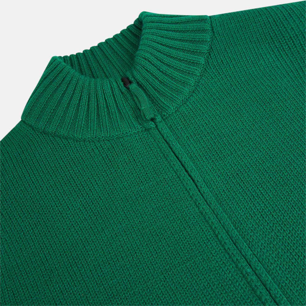 Forest Green Merino High Neck Zipped Cardigan