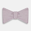 View 1 of product The Turnbull & Asser Pale Pink and White Square Silk Bow Tie features white stripes and subtle square patterns, ideal for formalwear. Shown on a white background.