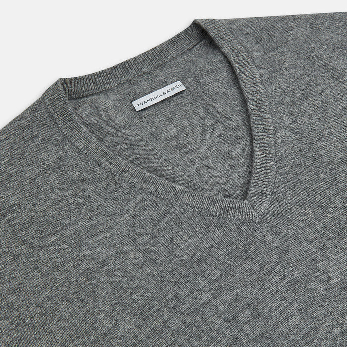 Grey Melange Cashmere V-neck Jumper Image 1